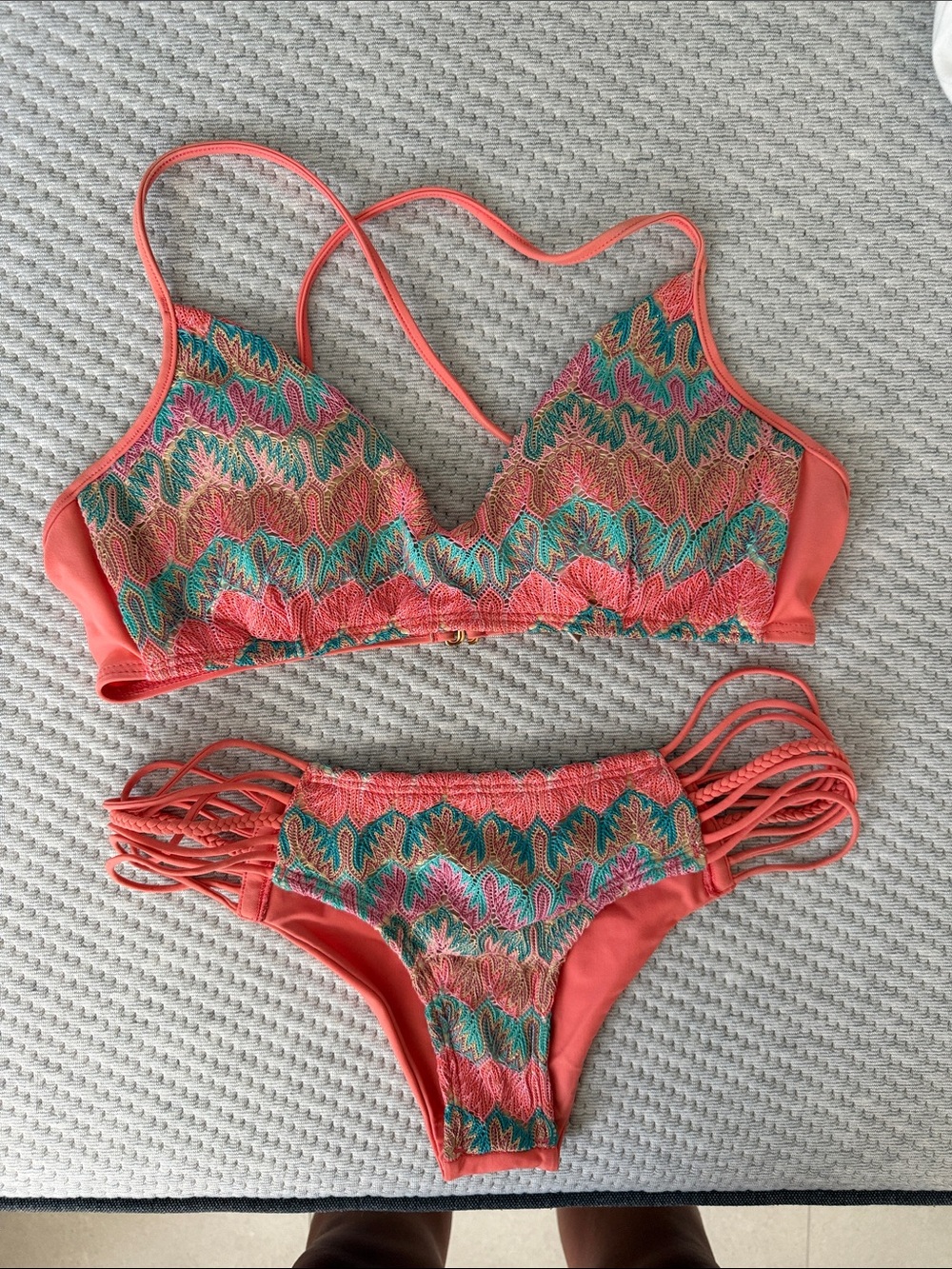 Luli Fama Coral Multicolor Embroidered Bikini